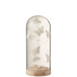 Campana alta led mariposas cristal/madera blanco/natural Alt. 22 cm