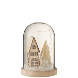 Décoration de Noël sou cloche verre avec led en résine beige