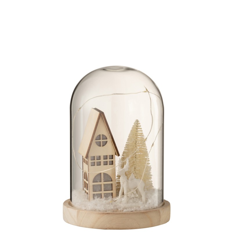 Décoration de Noël sou cloche verre avec led en résine beige
