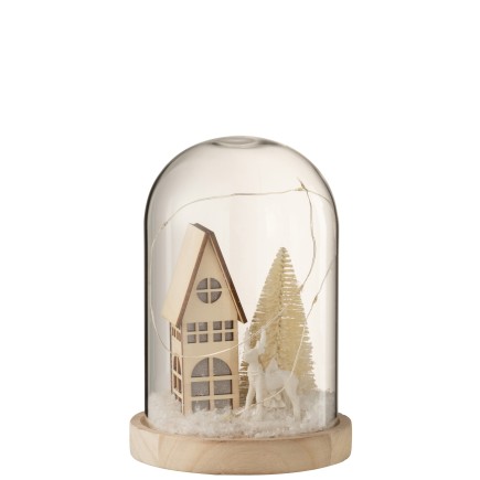 Décoration de Noël sou cloche verre avec led en résine beige
