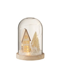 Décoration de Noël sou cloche verre avec led en résine beige