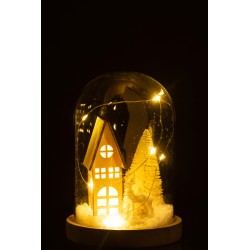 Décoration de Noël sou cloche verre avec led en résine beige