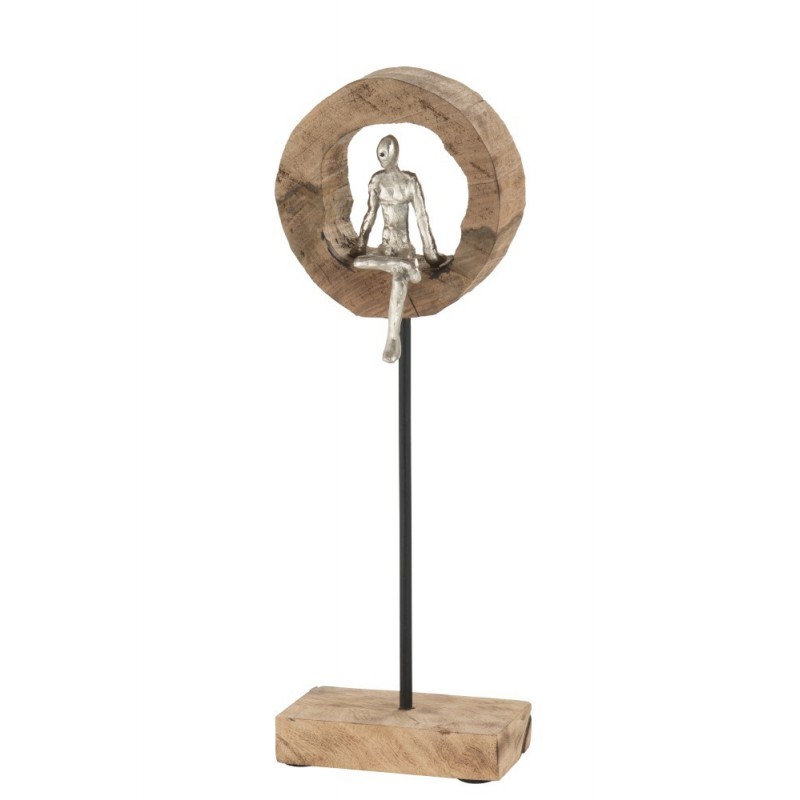 Personnage aluminium sur socle dans bois naturel 18x11x48 cm Personnage aluminium sur socle dans bois naturel 18x11x48 cm