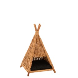 Tipi pour chat avec coussin en bois naturel 46x46x74 cm