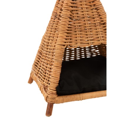 Tipi pour chat avec coussin en bois naturel 46x46x74 cm