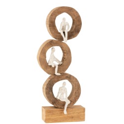 Personnage assis dans 3 cercles en bois blanc 23x10x60 cm