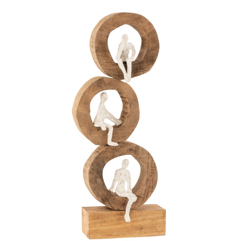 Personnage assis dans 3 cercles en bois blanc 23x10x60 cm