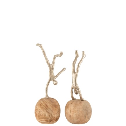 Set de 2 personnages sur les mains en bois argent 15x11x30 cm