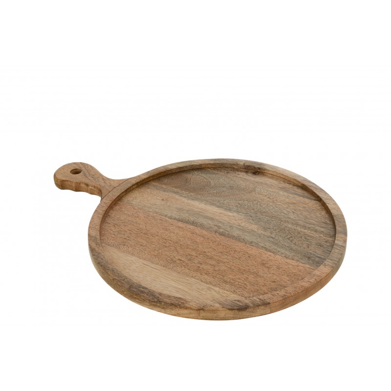Planche à découper ronde avec manche en bois de manguier naturel L40cm