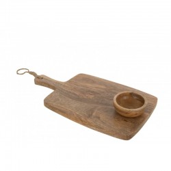 Planche à découper rectangulaire avec manche et bol en bois de manguier naturel L38cm