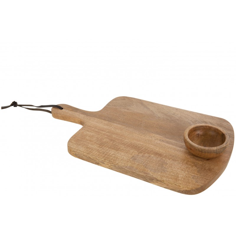 Planche à découper rectangulaire avec manche et bol en bois de manguier naturel L43cm