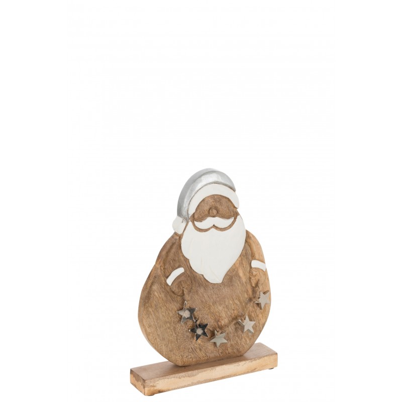 Père Noël avec étoiles sur socle en bois de manguier en naturel