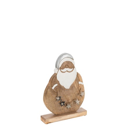 Papá Noel estrellas madera de mango natural plata Alt. 31 cm