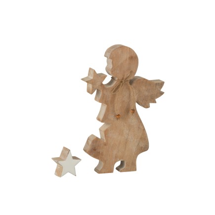 Anjo de Natal em madeira natural 4x18x29 cm