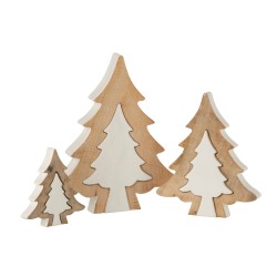 Sapin de Noël décoratif en bois de manguier blanc 30x26x3.5 cm