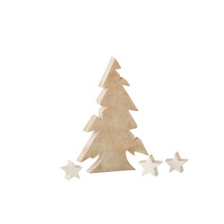Sapin de Noël en bois de manguier naturel et étoiles blanches détachable