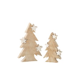 Sapin de Noël en bois de manguier naturel et étoiles blanches détachable