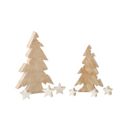 Sapin de Noël en bois de manguier naturel et étoiles blanches détachable