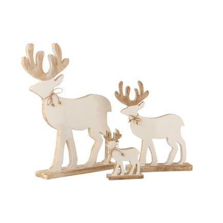 Renne de Noël en bois de manguier blanc 45x7x56 cm