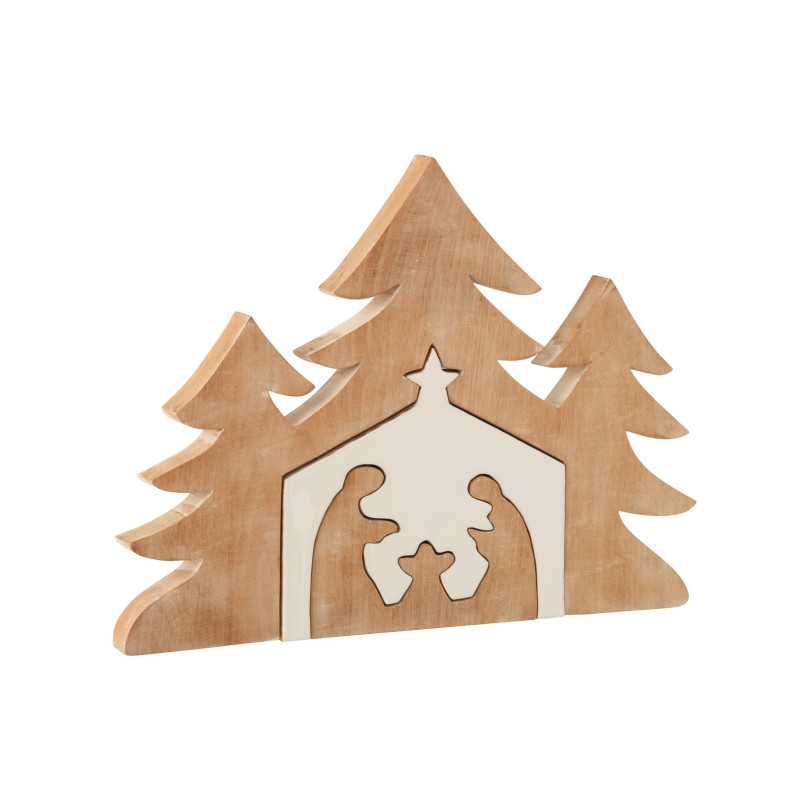 Crèche de Noël puzzle en bois de manguier blanc 54x3.5x41 cm