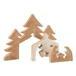 Crèche de Noël puzzle en bois de manguier blanc 54x3.5x41 cm