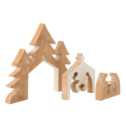 Crèche de Noël puzzle en bois de manguier blanc 54x3.5x41 cm