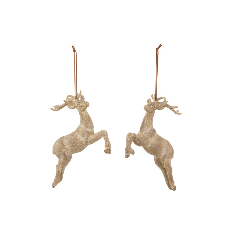 Assortiment de 2 rennes en résines marron clair avec attaches pour sapins de Noël