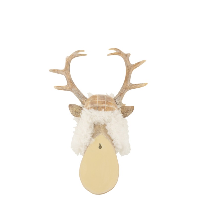 Tête De Renne En Fourrure à Fixer Au Mur – Décoration Noël Ultra-Réaliste, Blanc, Taille Small