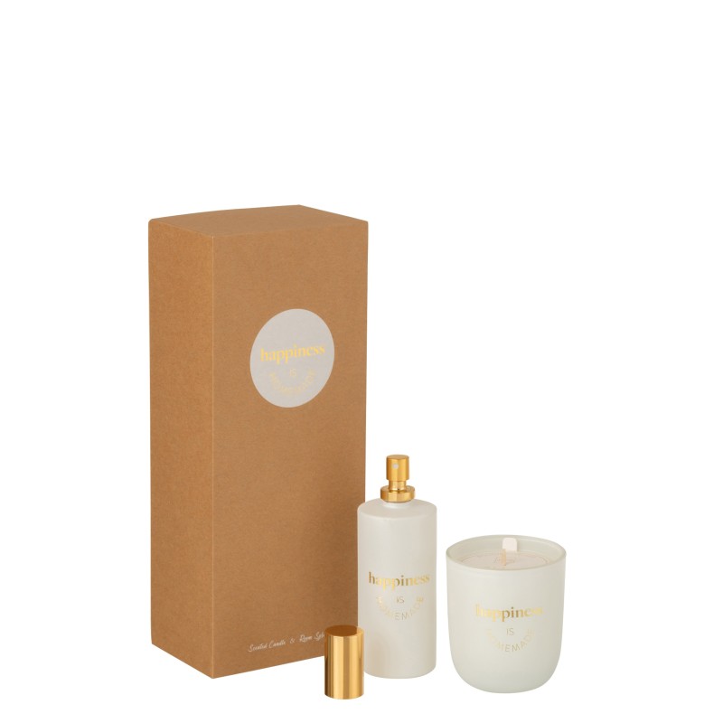 BOITE PARFUM D'INTERIEUR + BOUGIE PARFUMEE HAPPINESS 100ML-30 H