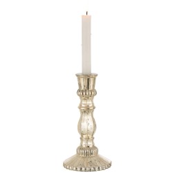 Candelabro oriental em vidro prateado 12x12x23 cm