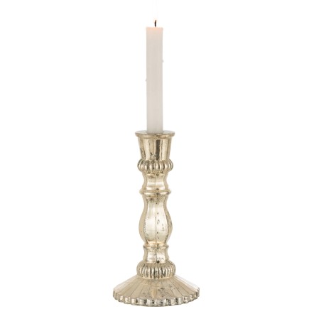 Candelabro oriental em vidro prateado 12x12x23 cm