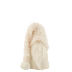 Père Noël en résine et tissu crème avec bonnet