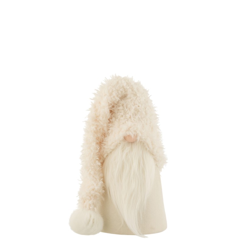 Père Noël en résine et tissu crème avec bonnet