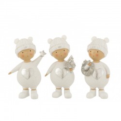 Lot de 3 figurines enfant en résine blanc 8x7x17 cm