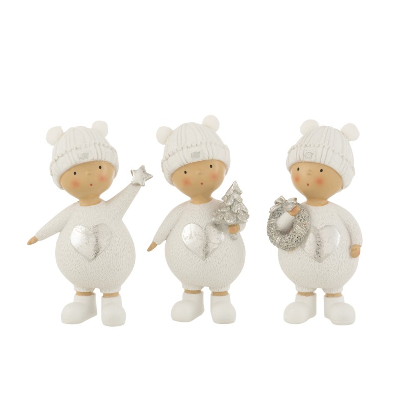 Lot de 3 figurines enfant en résine blanc 8x7x17 cm