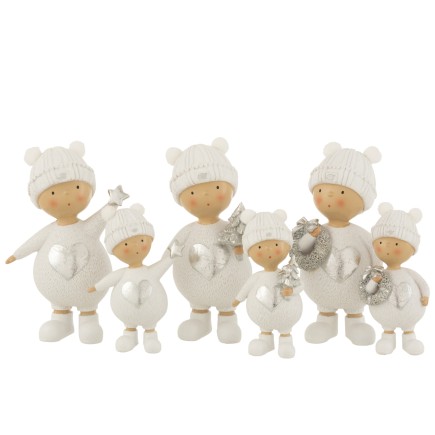 Niño invierno resina blanco/plata surtido de 3 Alt. 17 cm