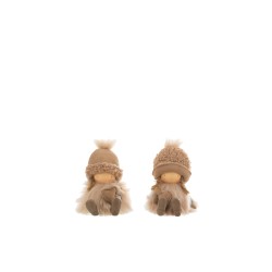 2 petites filles en résine et textile marron avec un coeur