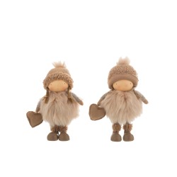 2 petites filles en résine et textile marron avec un coeur