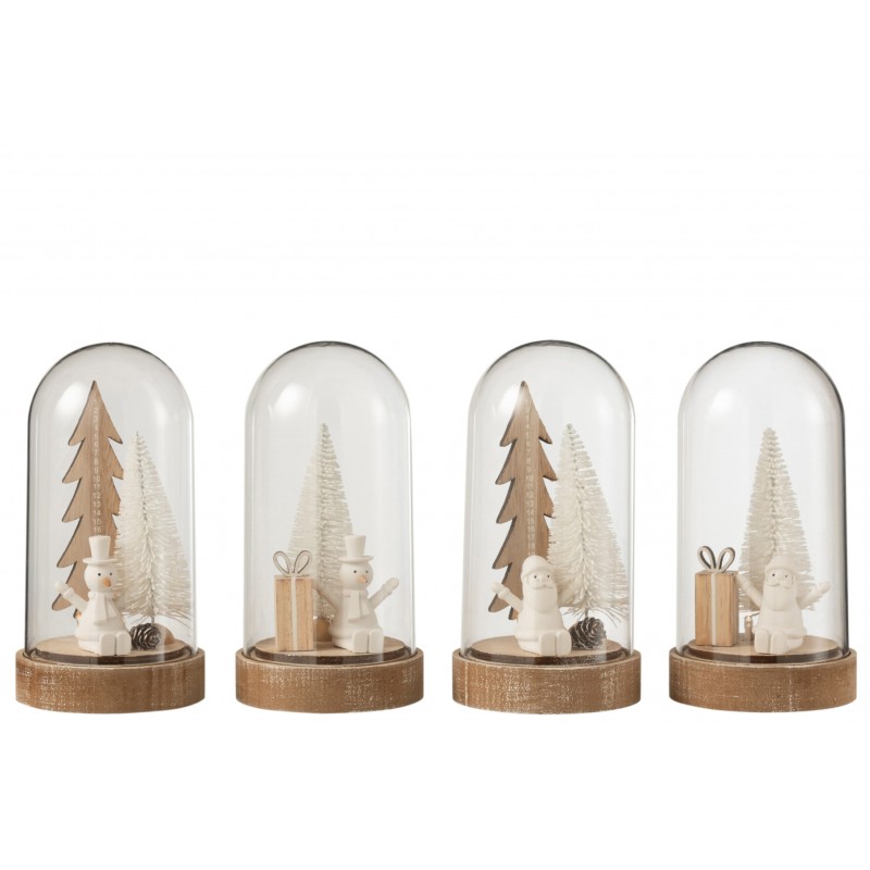 Lot de 4 cloches avec décorations de Noël en bois et verre H20cm