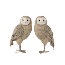 Lot de 2 peluches chouette en synthétique gris 25x17x42 cm