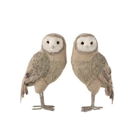 Lot de 2 peluches chouette en synthétique gris 25x17x42 cm