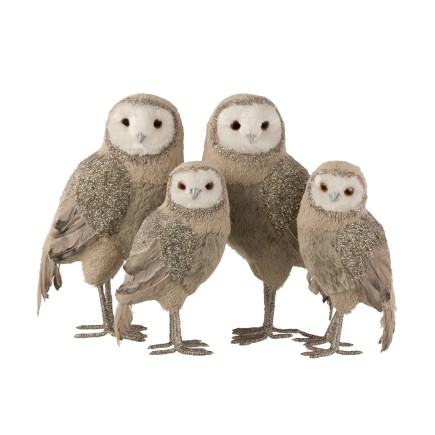 Lot de 2 peluches chouette en synthétique gris 25x17x42 cm