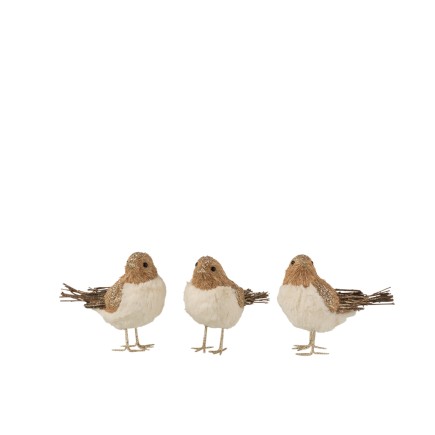 Set de 3 oiseaux en bois naturel 21x9x18 cm