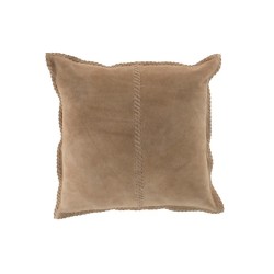 Coussin carré à point en cuir beige 42x41cm