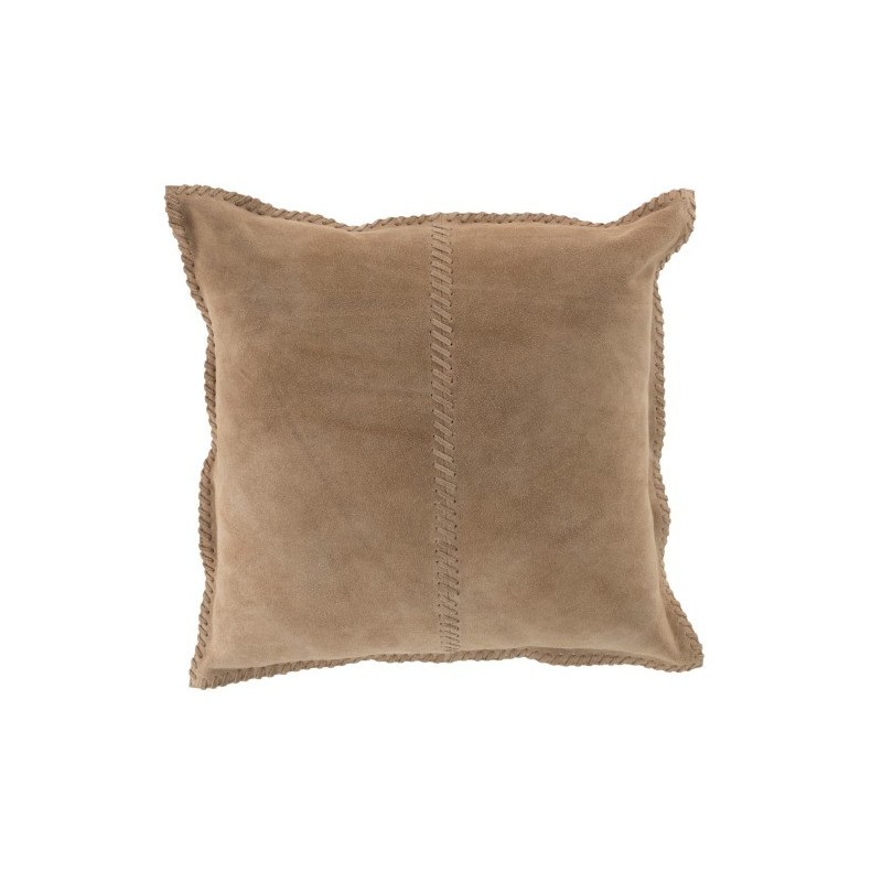 Coussin carré à point en cuir beige 42x41cm