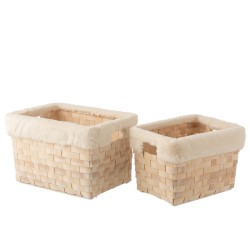 Set de 2 paniers rectangulaires en bois crème 42x34x27 cm