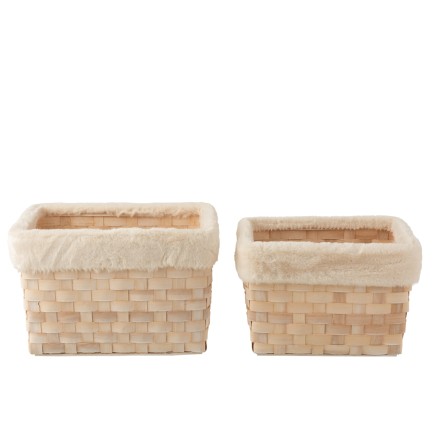 Set de 2 paniers rectangulaires en bois crème 42x34x27 cm