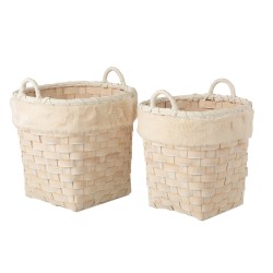 Set de 2 paniers avec anses en bois crème 40x40x38 cm