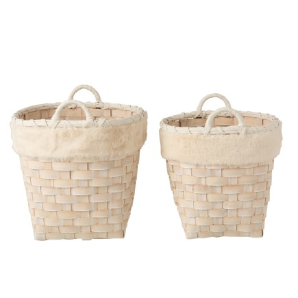 Set de 2 paniers avec anses en bois crème 39.5x39.5x37.5 cm