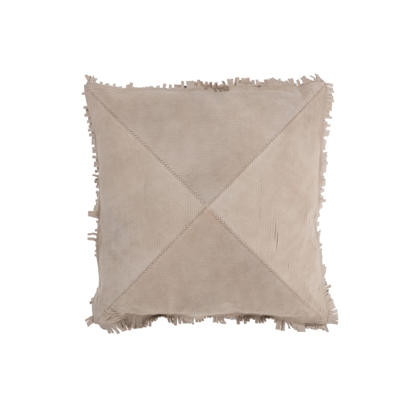Cuscino quadrato con croce in pelle beige 41x41cm Cuscino quadrato con croce in pelle beige 41x41cm